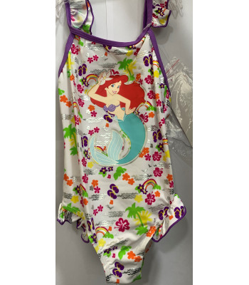 Little Mermaid Girls' Bathing Suit One Piece Disney Swimsuit- White